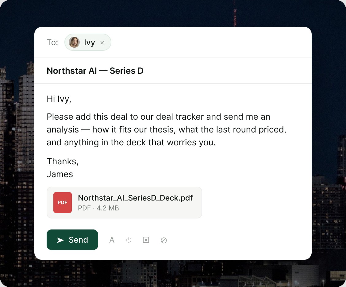 An email addressed to Ivy with a pitch deck attached