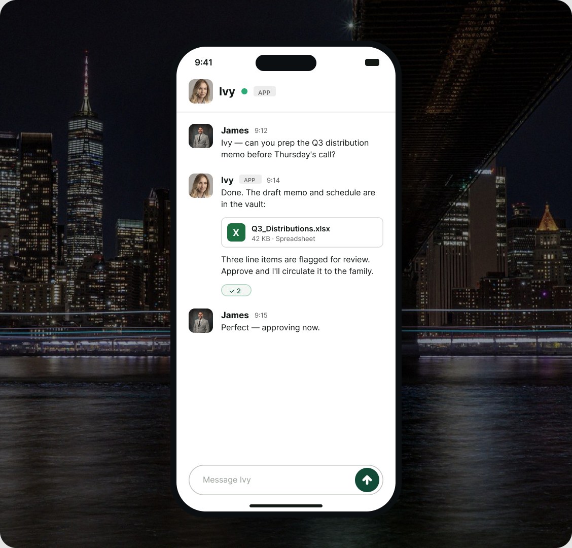 A phone showing a Slack conversation with Ivy